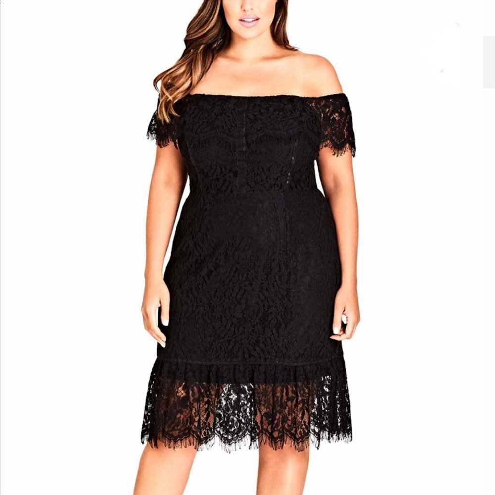 City Chic Black Lace Off Shoulder Dress